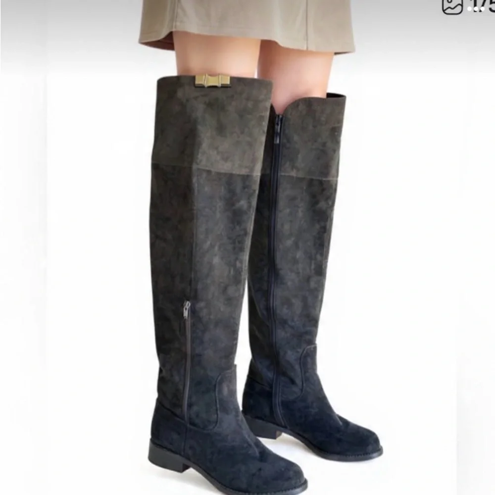 American Rag Adarra Black Suede Finish Over The Knee Riding Boots Size 8